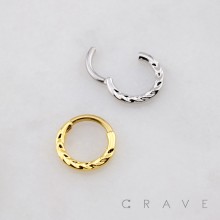 BRAIDED CHEVRON ETCHED NOTCH PATTERN 316L SURGICAL STEEL SEPTUM HINGED SEGMENT RING